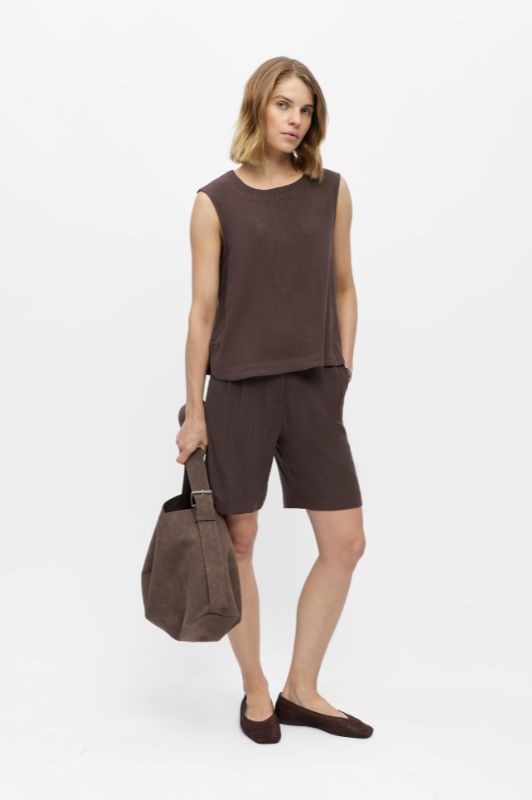 Object Sanne chokobrun top i hørmix I Dresslab
