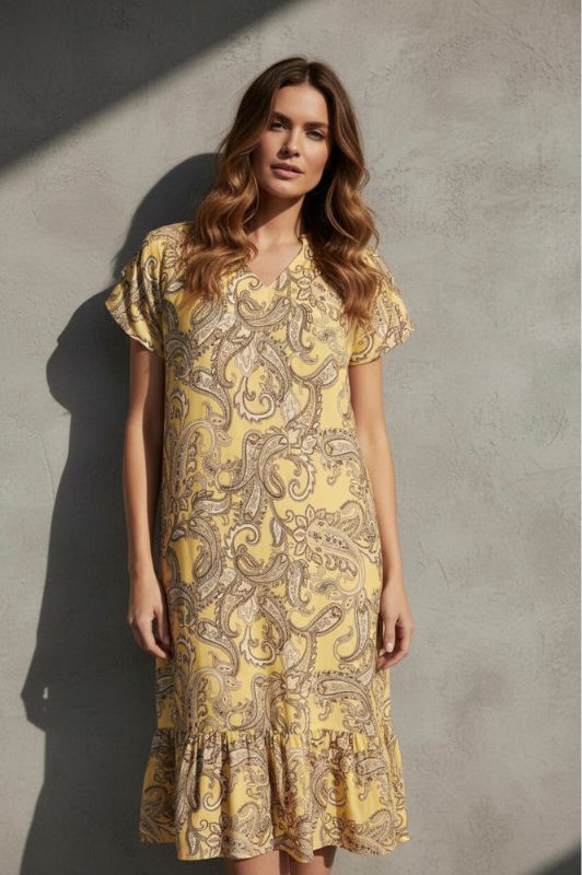 Ofelia Maja dress I Lysegul paisley kjole I Dresslab