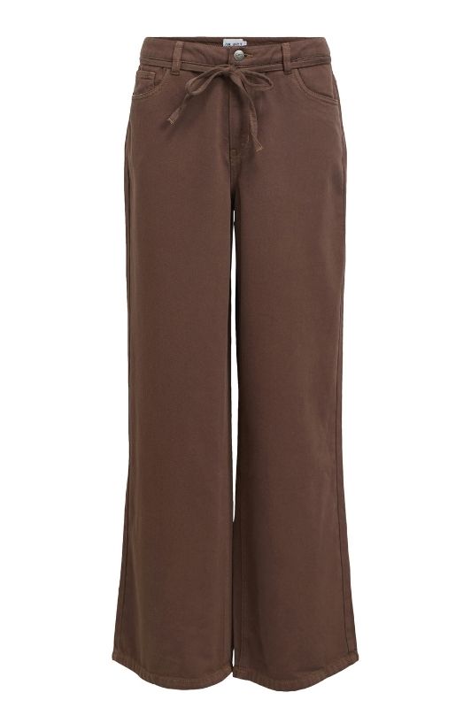 Object Rosie denim pant med bindebånd i taljen | Brun vask