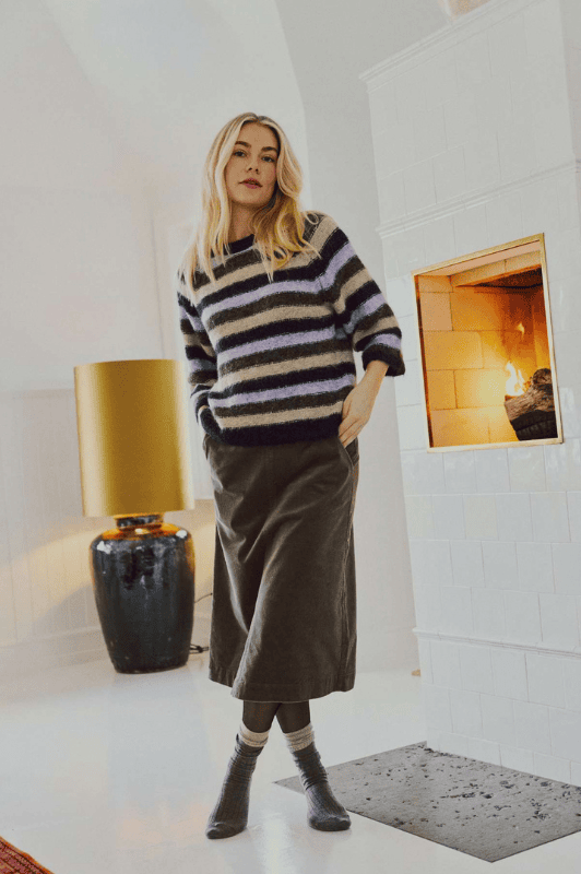 Freequent Lulu stribet strik pulli i lilla toner
