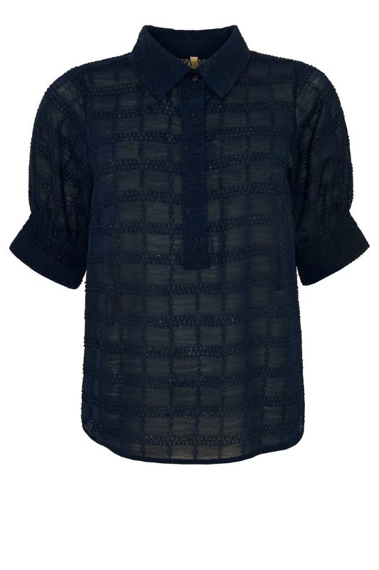 Ofelia Mera fest top i navy med ternet optik I Dresslab