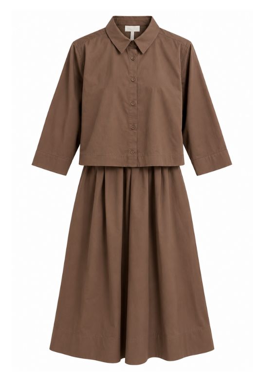 Tooday Amara dress I Kjole i a-shape med skjortelook I Chokoladebrun