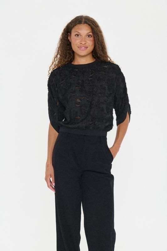 Saint Tropez Miah bluse | Sort bluse med cool struktur