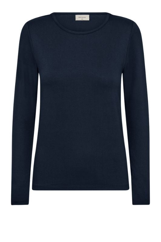 Freequent Liana bluse I Ensfarvet basistop i navy