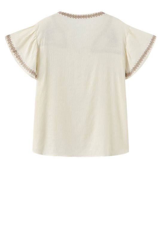 Luxzuz Vika bluse I Creme sommerbluse med kontrast broderi