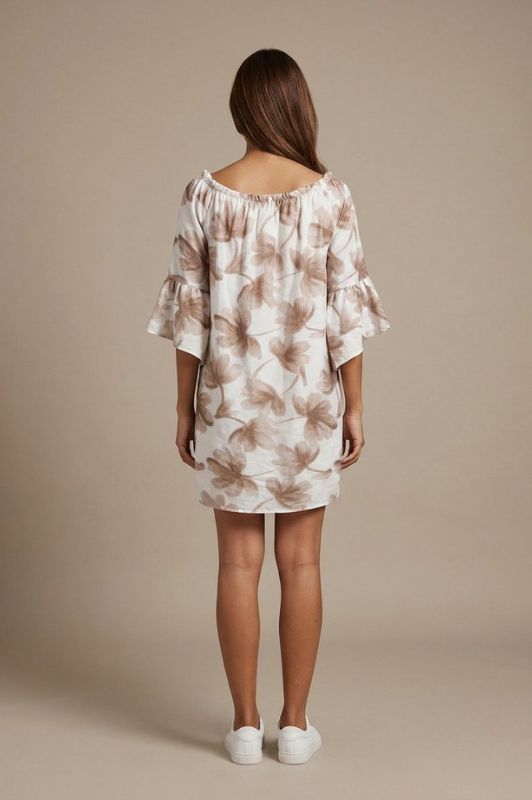 Moondust Lina sand dress I Flot printet viskose sommerkjole