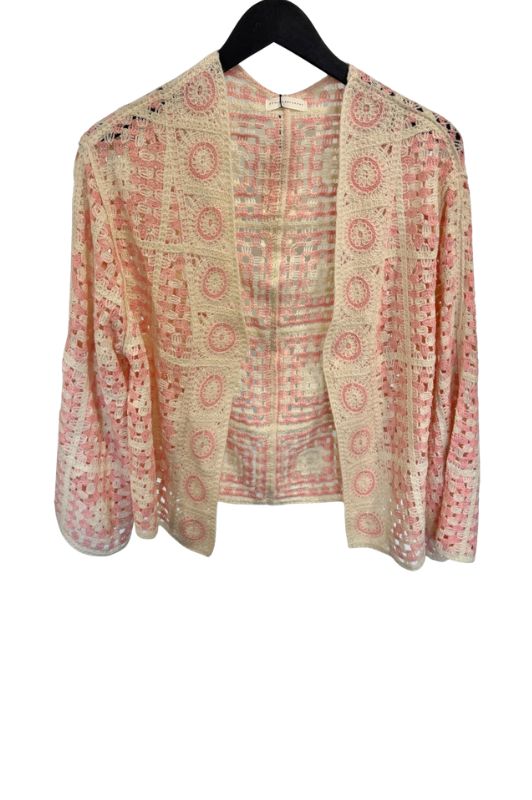 Luxzuz Polly cardigan I Sandfarvet cardigan med lyserødt mønster