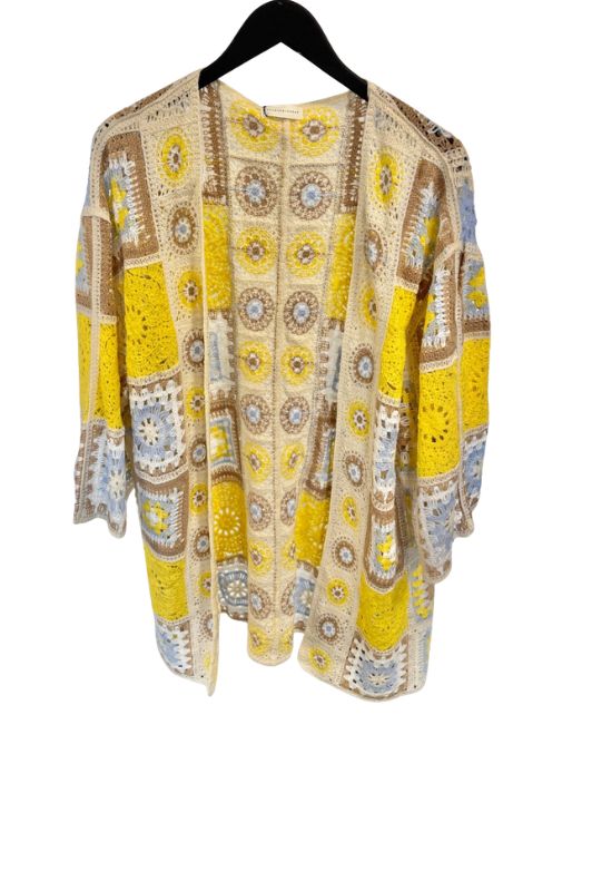 Luxzuz Poulina cardigan I Sandfarvet cardigan med gult mønster