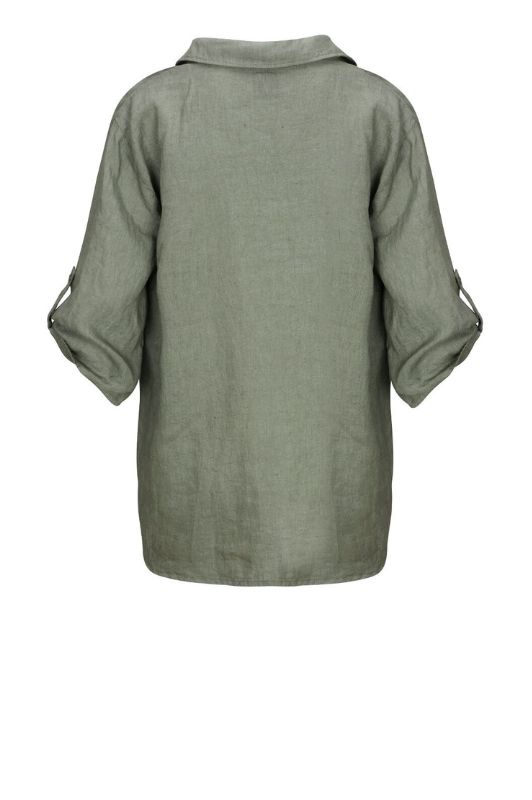 Luxzuz Siwaia blouse I Grøn hørbluse med 3/4 ærme