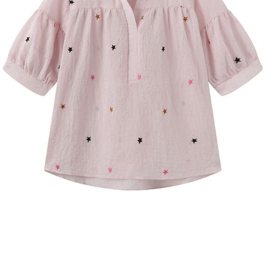Luxzuz Vibse bluse I Rosa sommerbluse med stjerne broderi