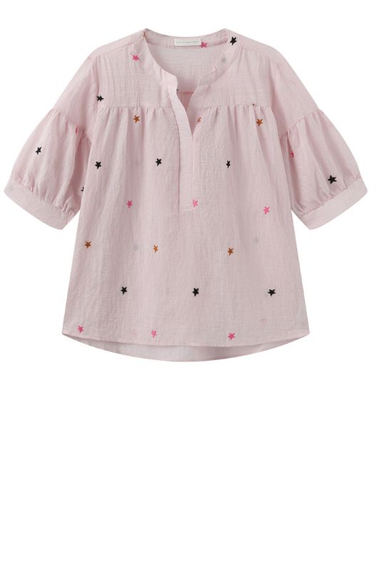 Luxzuz Vibse bluse I Rosa sommerbluse med stjerne broderi