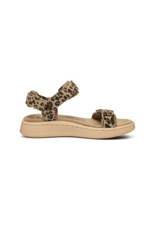 Woden Line sandal | Damesandal i leopard ruskind Natural Soft sål