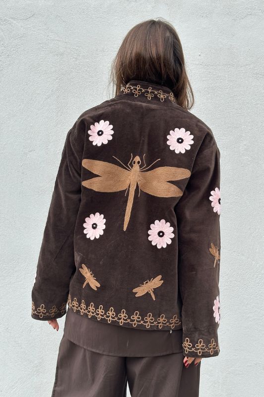 Gaspar Utah short velvet jacket I  Velourjakke med broderi i mørkebrun