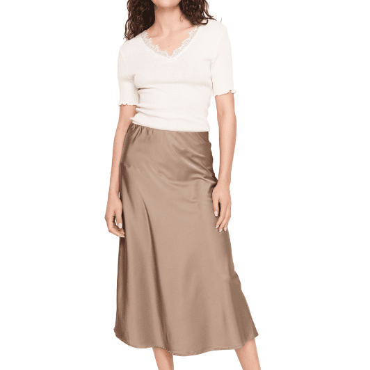 Saint Tropez Disa skirt | Smuk satin midi nederdel | Lys brun