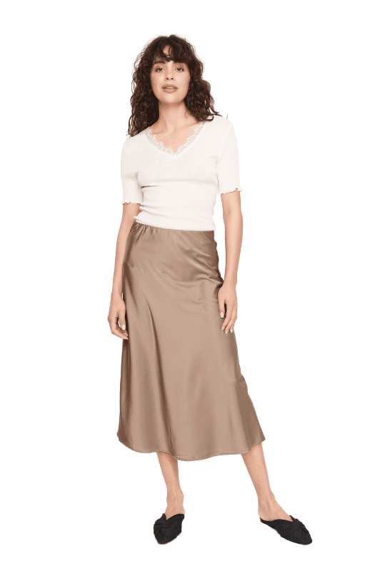 Saint Tropez Disa skirt | Smuk satin midi nederdel | Lys brun