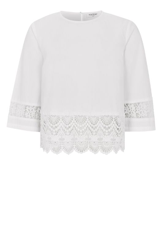 Tooday Alba bluse med blondebort i hvid I Dresslab