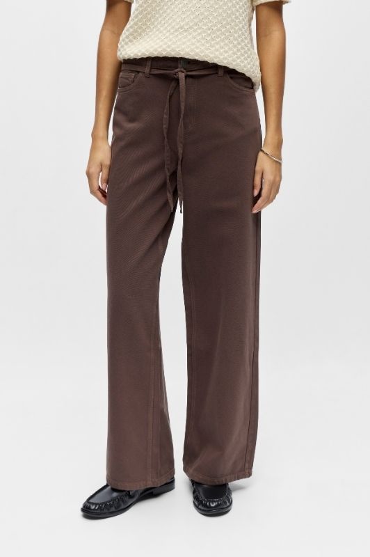 Object Rosie denim pant med bindebånd i taljen | Brun vask