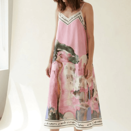 Moondust Multi strap dress I Flot printet sommerkjole i pink