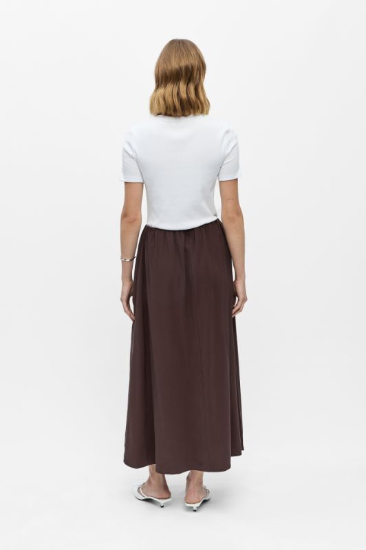 Object Fia midi skirt I Cool klassisk nederdel med lommer i brun