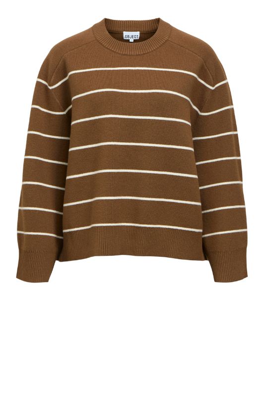 Object Itone pullover I Brun strik med hvide striber