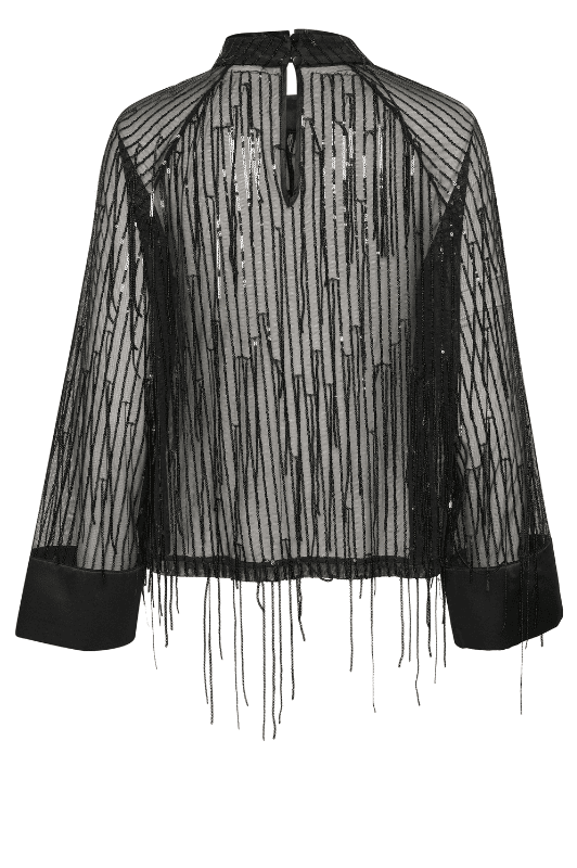 Saint Tropez Halema top | Sort meshbluse med paillettråde