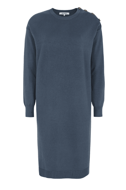 Soft Rebels Epira Dress | Strikkjole med knapper på skulderen I Støvet blå