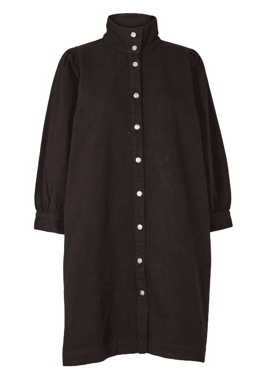 Prepair Figga dress | Cool gennemknappet denimkjole i mørkebrun