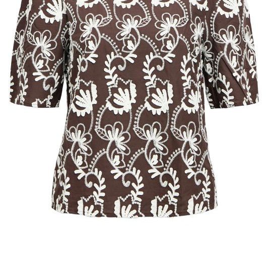 Object Mya I Broderie anglaise top i brun og hvid I Dresslab