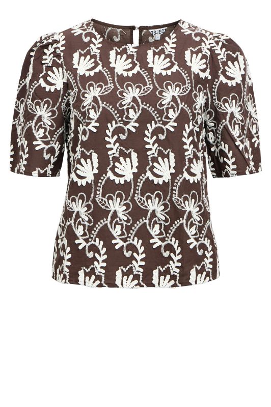 Object Mya I Broderie anglaise top i brun og hvid I Dresslab