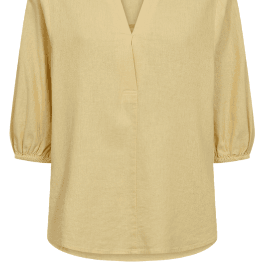 Freequent Lava shirt | Feminin hørbluse i solgul I Dresslab