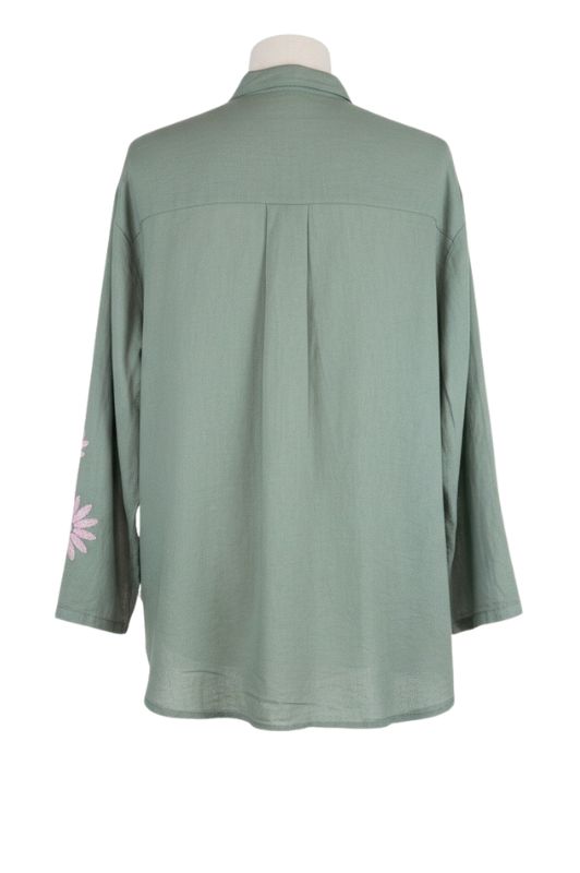 OM-HU Bodhi skjorte | Bomuldstop med broderede blomster i khaki I Dresslab