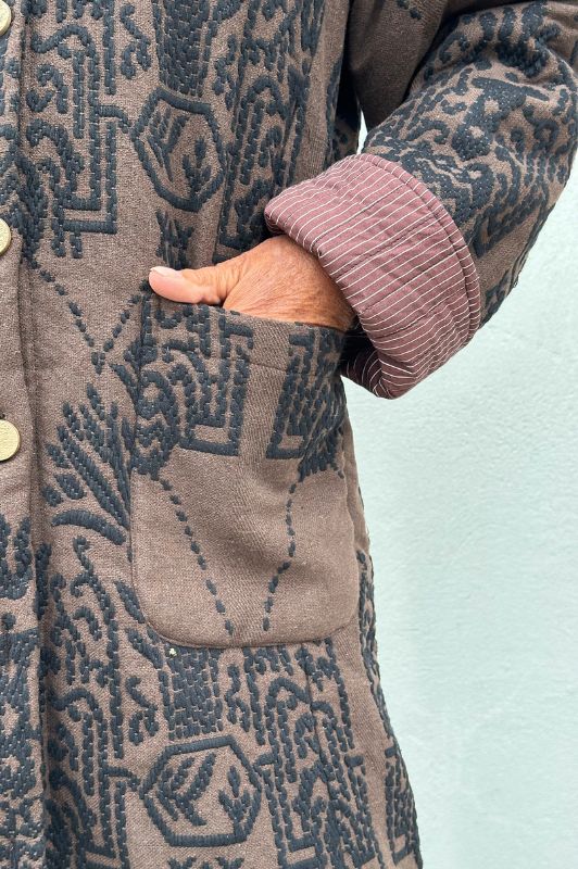 PRE ORDER Gaspar Bruxelles winter coat I Frakke i choko jaquard
