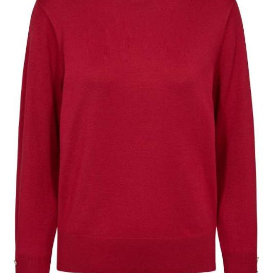 FreeQuent Katie pullover | Rød strik med similiknapper