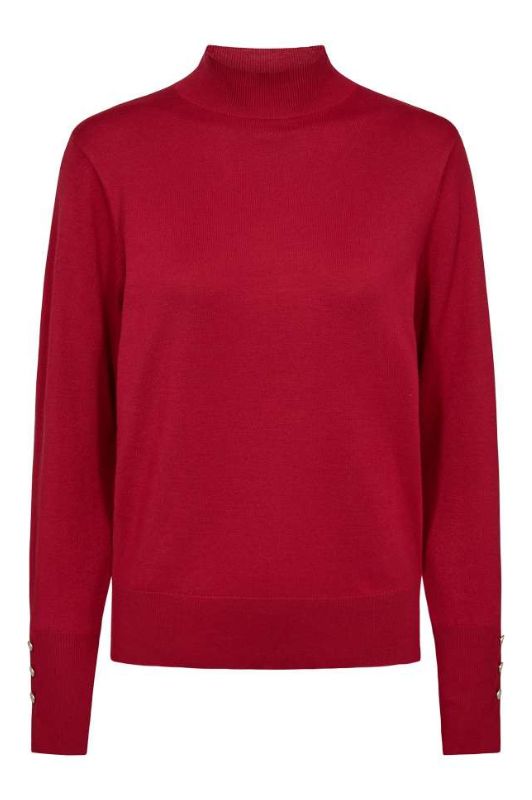 FreeQuent Katie pullover | Rød strik med similiknapper