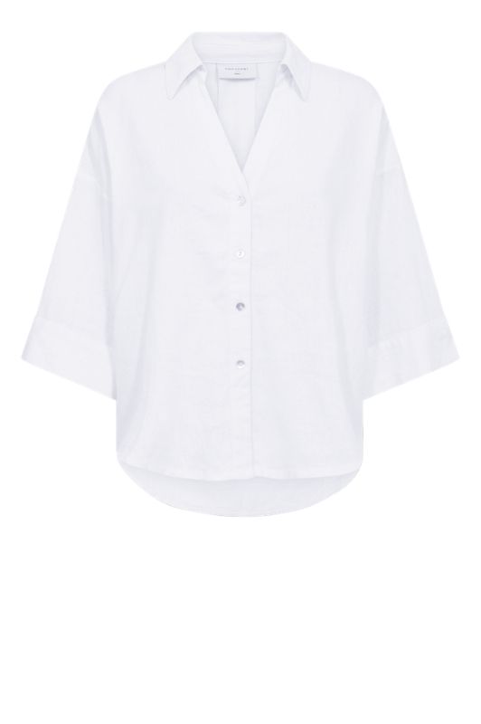 Freequent Lava shirt | Hørskjorte med v-hals i hvid I Dresslab