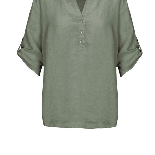 Luxzuz Siwaia blouse I Grøn hørbluse med 3/4 ærme