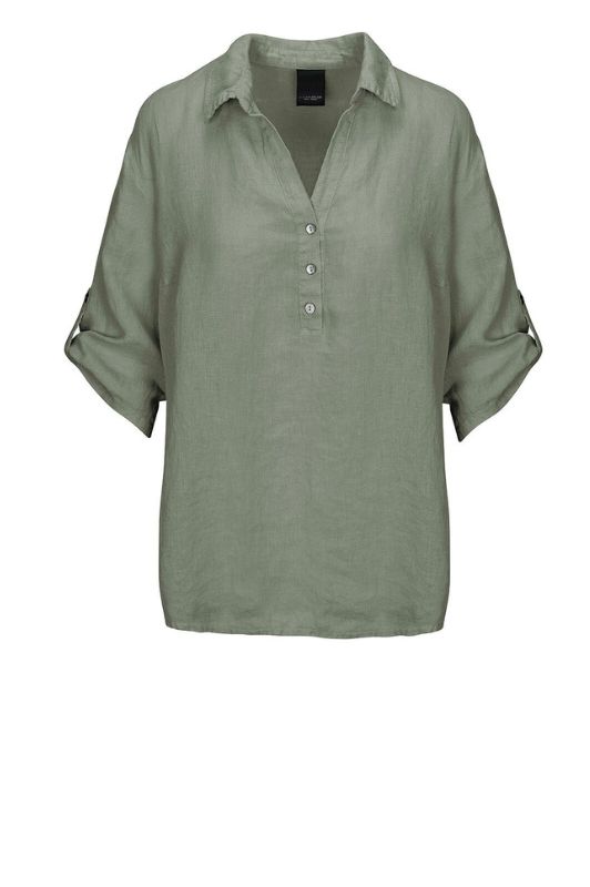Luxzuz Siwaia blouse I Grøn hørbluse med 3/4 ærme