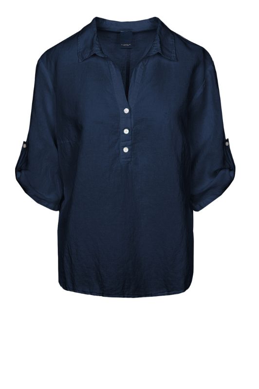 Luxzuz Siwaia blouse I Mørkeblå hørbluse med 3/4 ærme