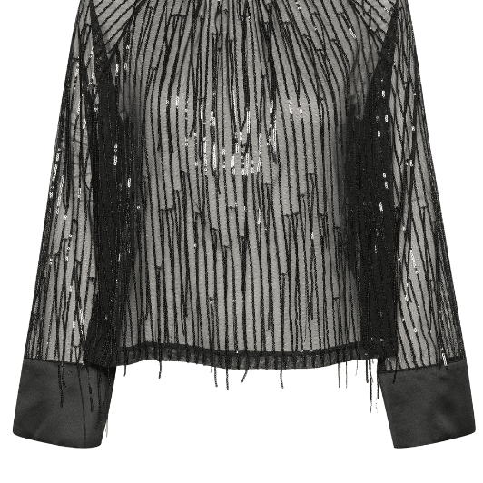 Saint Tropez Halema top | Sort meshbluse med paillettråde