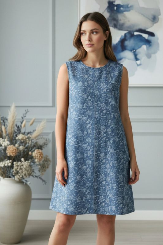 Ofelia Mali denim spencer I Cool jeans kjole med blomsterprint I Dresslab