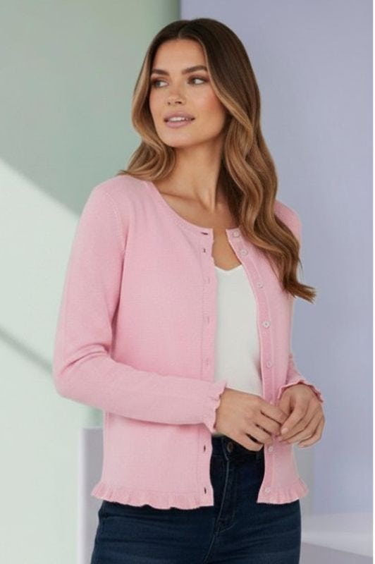 Ofelia Musa strik cardigan I Candy pink med flæsekant