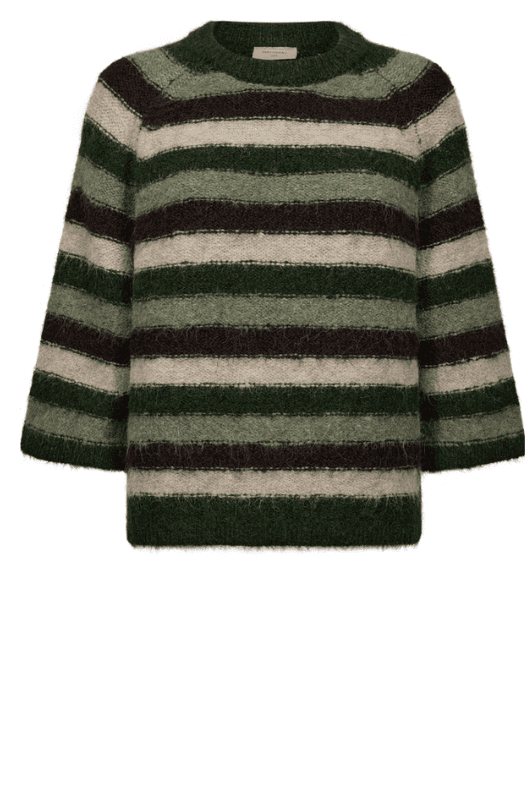 Freequent Lulu stribet strik pulli i khaki toner