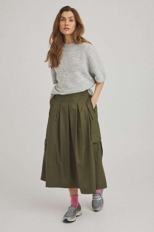 Luxzuz Malle skirt I Lang khaki cargo nederdel med lommer I Dresslab
