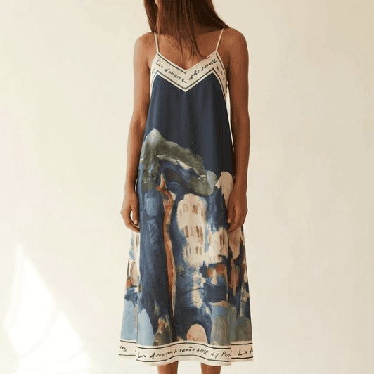 Moondust Multi strap dress I Flot printet sommerkjole i navy