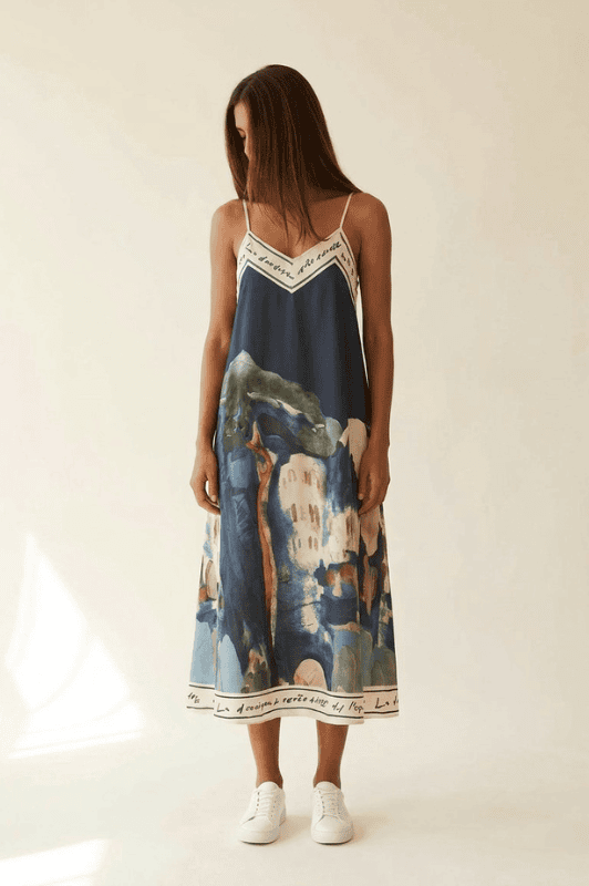 Moondust Multi strap dress I Flot printet sommerkjole i navy