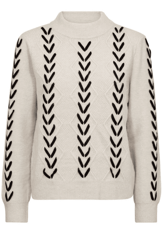 FreeQuent Stokke strik pullover | Creme med sort kontrast