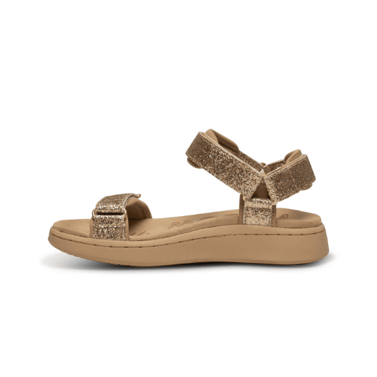 Woden Line sandal | Damesandal i glitter guld look I Natural Soft sål