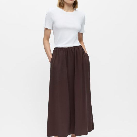Object Fia midi skirt I Cool klassisk nederdel med lommer i brun