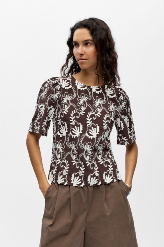 Object Mya I Broderie anglaise top i brun og hvid I Dresslab