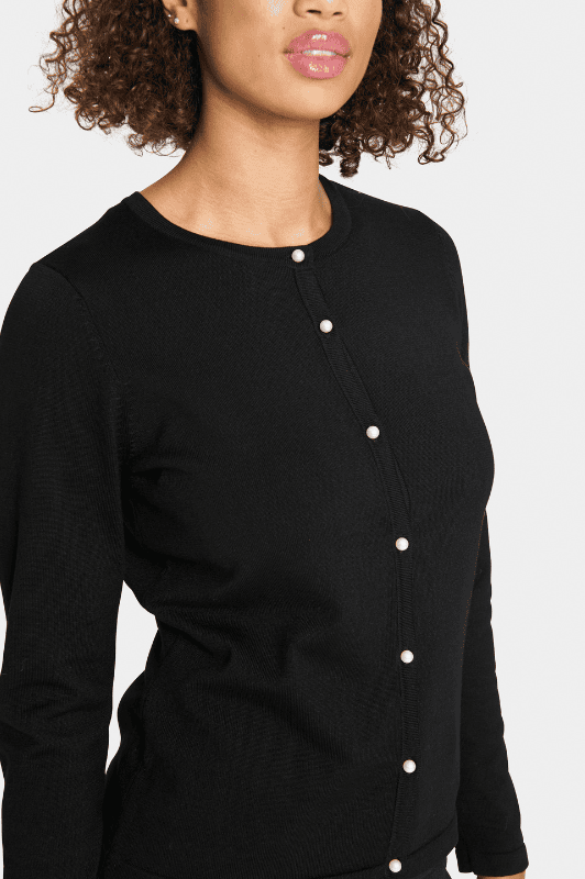 Saint Tropez Jemma cardigan | Strikket cardigan med perlemorsknap I Sort
